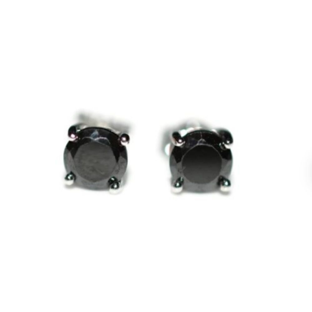 Round Black Cubic Zirconia Sterling Silver Stud